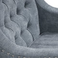 Grey Accent Chair, Living Room Chair, Footrest Chair Set With Vintage Brass Studs, Button Tufted Upholstered Armchair For Living Room, Comfy Reading Chair For Bedroom, Reception Room Grey Linen