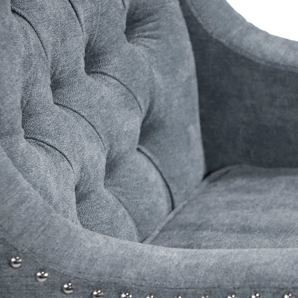 Grey Accent Chair, Living Room Chair, Footrest Chair Set With Vintage Brass Studs, Button Tufted Upholstered Armchair For Living Room, Comfy Reading Chair For Bedroom, Reception Room Grey Linen