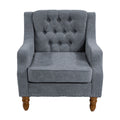 Grey Accent Chair, Living Room Chair, Footrest Chair Set With Vintage Brass Studs, Button Tufted Upholstered Armchair For Living Room, Comfy Reading Chair For Bedroom, Reception Room Grey Linen