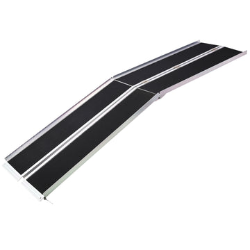 Wheel Chair Ramp 10Ft ,Aluminium Threhold Ramp,Portable And Foldable, 600 Pound Capacity, Non Skid Surface, Two Separate Pieces, For Home, Steps, Stairs, Doorways Silver Aluminium