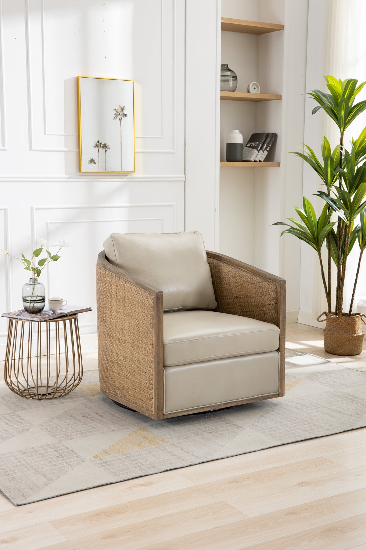 Coolmore Swivel Barrel Chair, Comfy Round Accent Sofa Chair For Living Room, 360 Degree Swivel Barrel Club Chair, Leisure Arm Chair For Nursery, Hotel, Bedroom, Office, Lounge Oyster Grey Leather