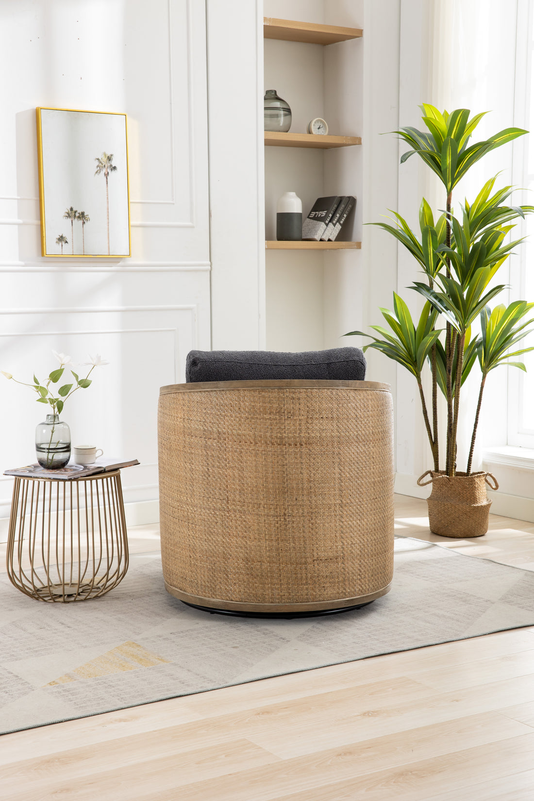 Coolmore Swivel Barrel Chair, Comfy Round Accent Sofa Chair For Living Room, 360 Degree Swivel Barrel Club Chair, Leisure Arm Chair For Nursery, Hotel, Bedroom, Office, Lounge Carbon Black Boucle Carbon Black Foam Boucle