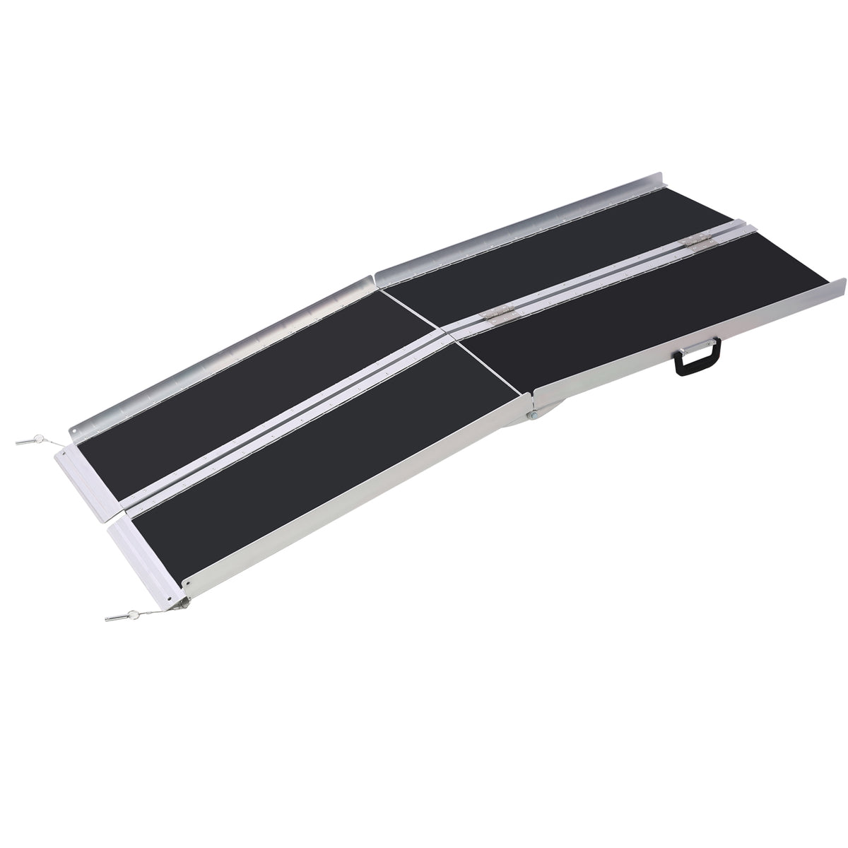 Wheel Chair Ramp 7Ft ,Aluminium Threhold Ramp,Portable And Foldable, 600 Pound Capacity, Non Skid Surface, Two Separate Pieces, For Home, Steps, Stairs, Doorways Silver Aluminium