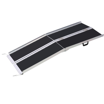 Wheel Chair Ramp 7Ft ,Aluminium Threhold Ramp,Portable And Foldable, 600 Pound Capacity, Non Skid Surface, Two Separate Pieces, For Home, Steps, Stairs, Doorways Silver Aluminium