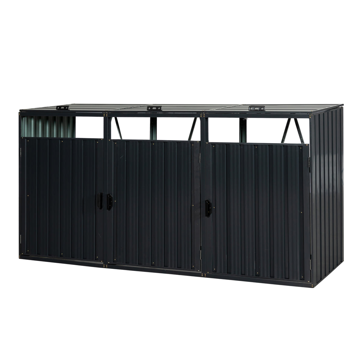 Garbage Bin Shed Stores 3 Trash Cans Metal Outdoor Bin Shed For Garbage Storage,Stainless Galvanized Steel, Bin Shed For Garden Yard Lawn W540S00009 Charcoal Iron