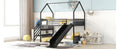 Twin Size Metal Bunk Bed House Bed With Slide And Staircase, Black Twin Black Metal & Wood