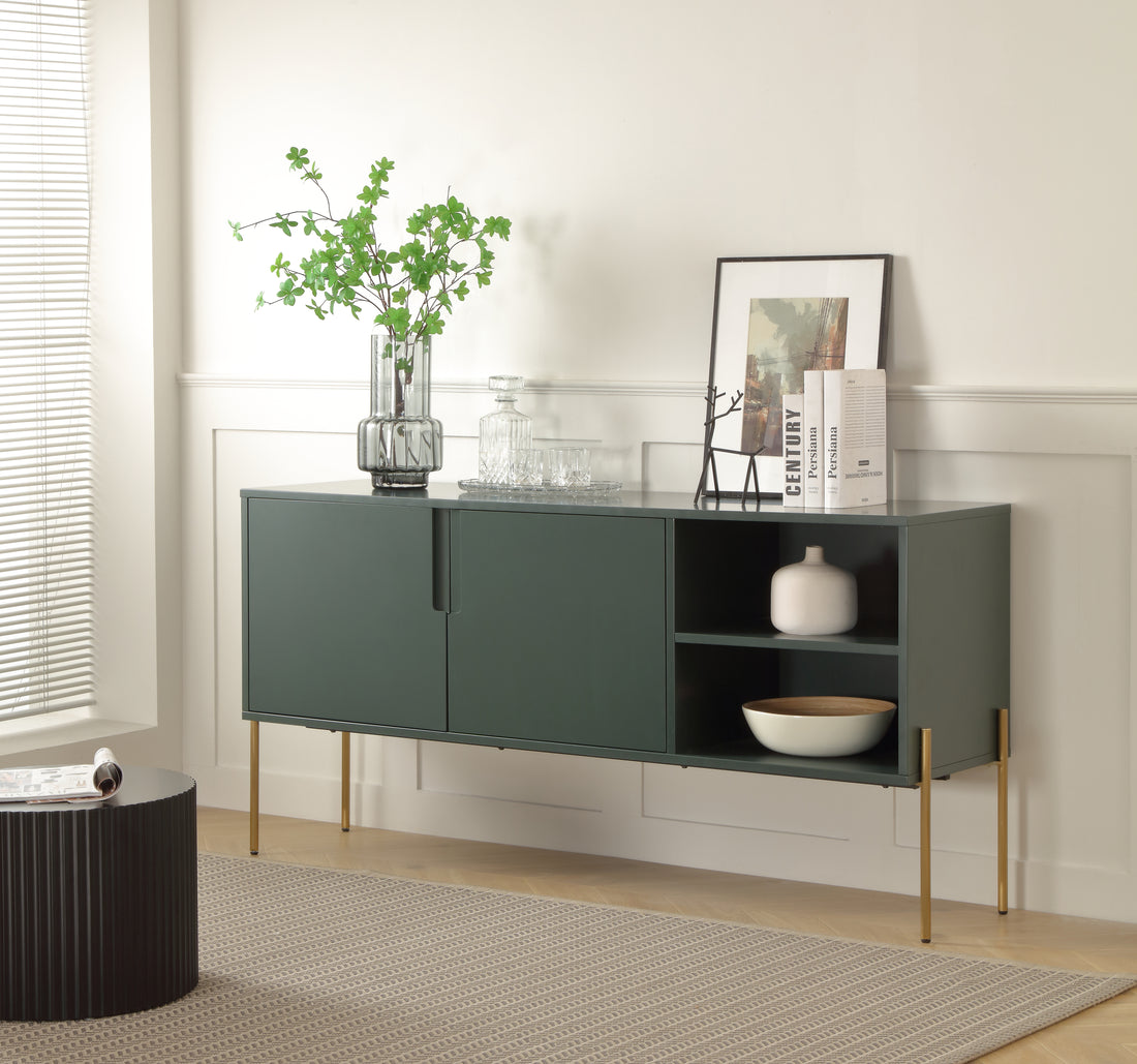 Combo Mid Century Sideboard Buffet Table Or Tv Stand With Storage For Living Room Kitchen Green Wood Stainless Steel