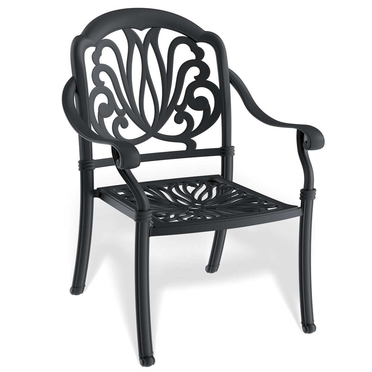 Cushions In Random Colors 5 Piece Set Of Cast Aluminum Patio Furniture With Cushions Yes Dining Set Black Seats 4 Rust Resistant Frame Water Resistant Cushion Garden & Outdoor Complete Patio Sets