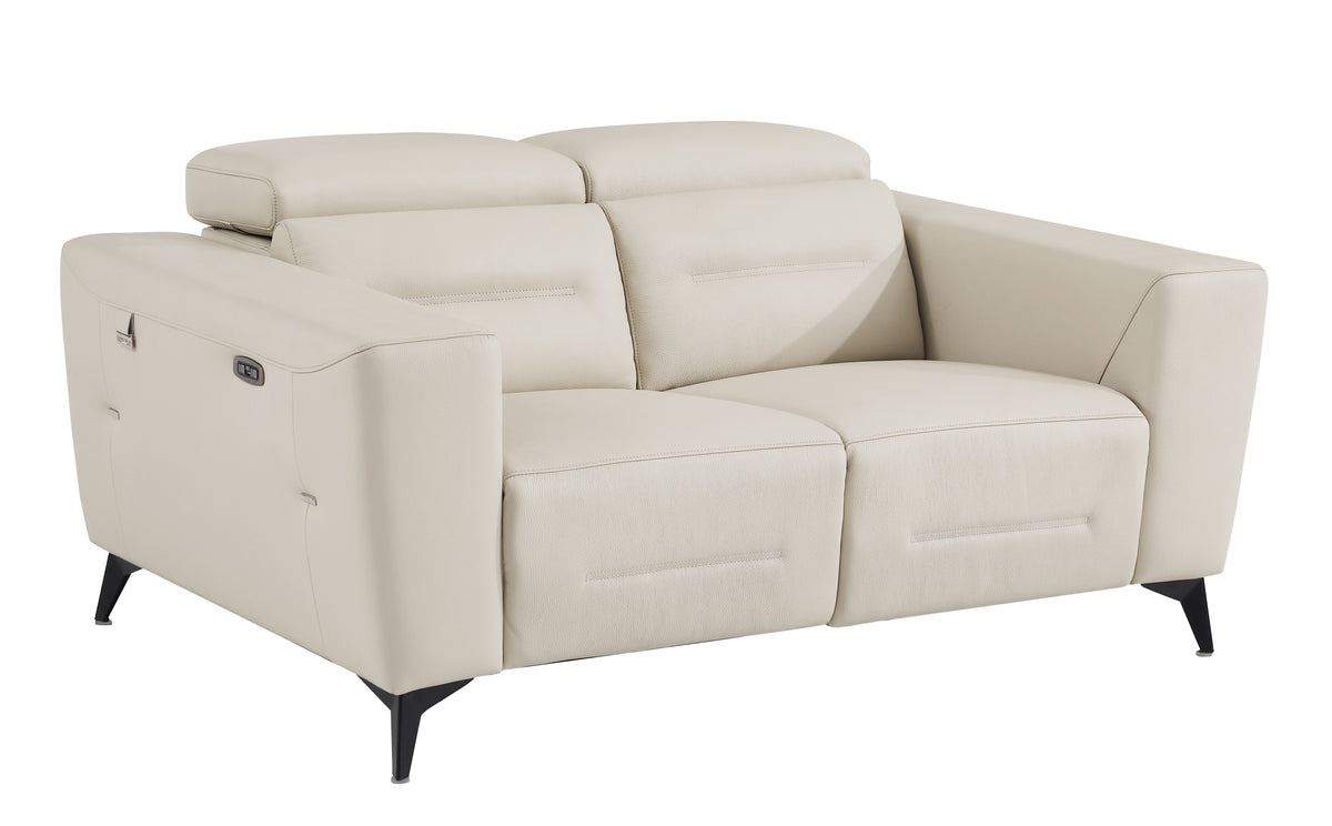 Top Grain Italian Leather Loveseat With Power Recliner Beige Primary Living Space Contemporary Alder Foam Leather