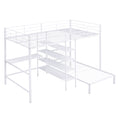 Full Over Twin Metal Bunk Bed With Built In Desk, Shelves And Ladder, White Full White Metal & Wood