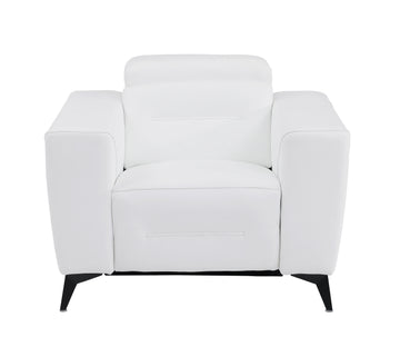 Top Grain Italian Leather Chair With Power Recliner White Foam Leather