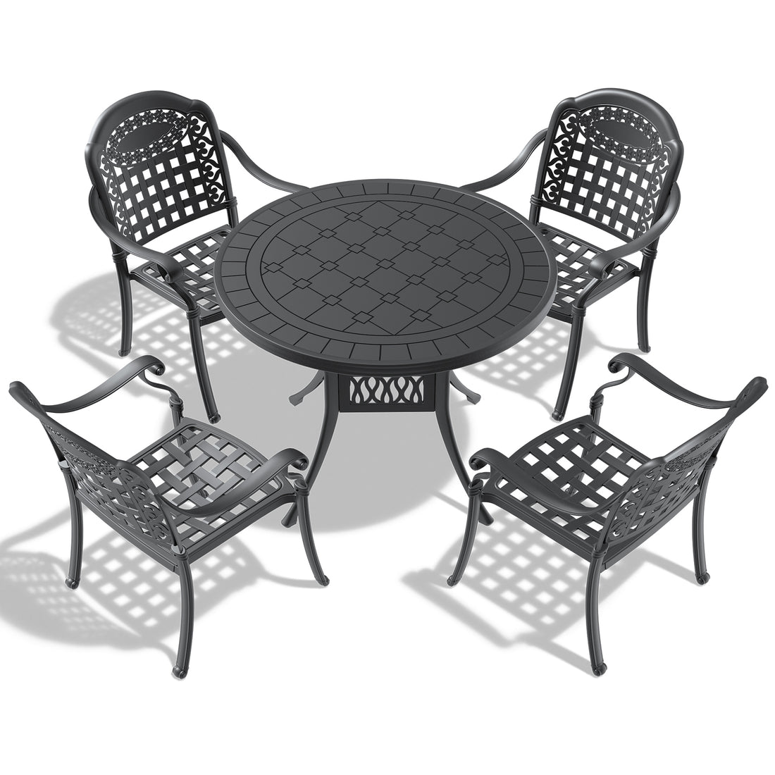 Cushions In Random Colors 5 Piece Set Of Cast Aluminum Patio Furniture With Cushions Yes Dining Set Black Seats 4 Rust Resistant Frame Water Resistant Cushion Garden & Outdoor Complete Patio Sets Aluminium