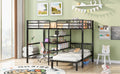Full Over Twin Metal Bunk Bed With Built In Desk, Shelves And Ladder, Black Full Black Metal & Wood