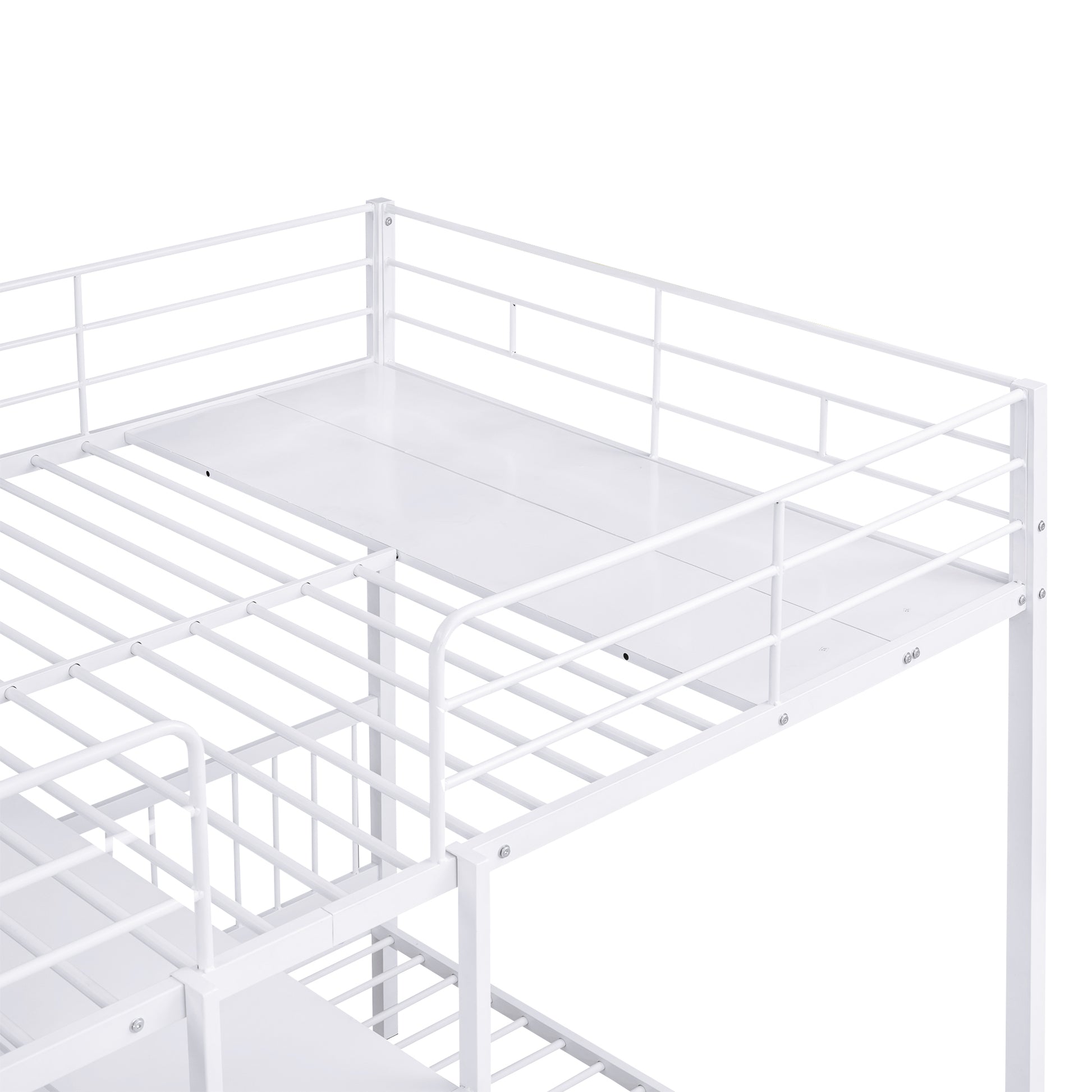 Full Over Twin Metal Bunk Bed With Built In Desk, Shelves And Ladder, White Full White Metal & Wood