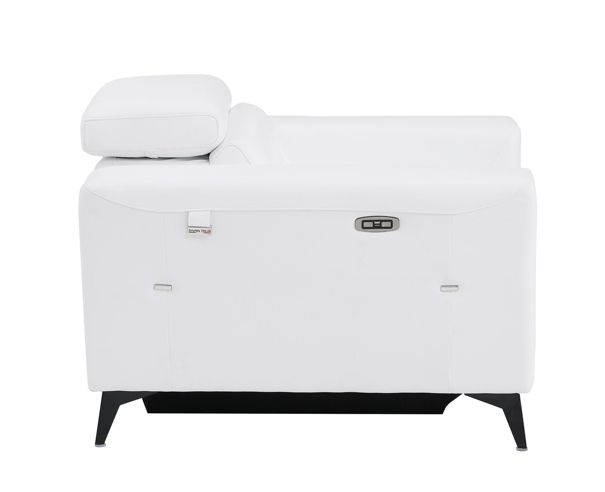Top Grain Italian Leather Chair With Power Recliner White Foam Leather