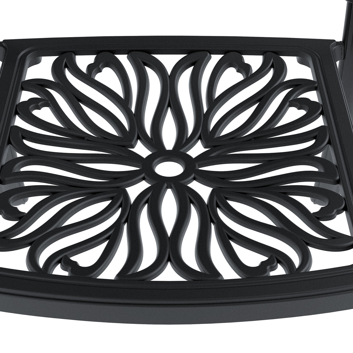 Cushions In Random Colors 7 Piece Set Of Cast Aluminum Patio Furniture With Cushions Yes Dining Set Black Seats 6 Rust Resistant Frame Water Resistant Cushion Garden & Outdoor Complete Patio Sets