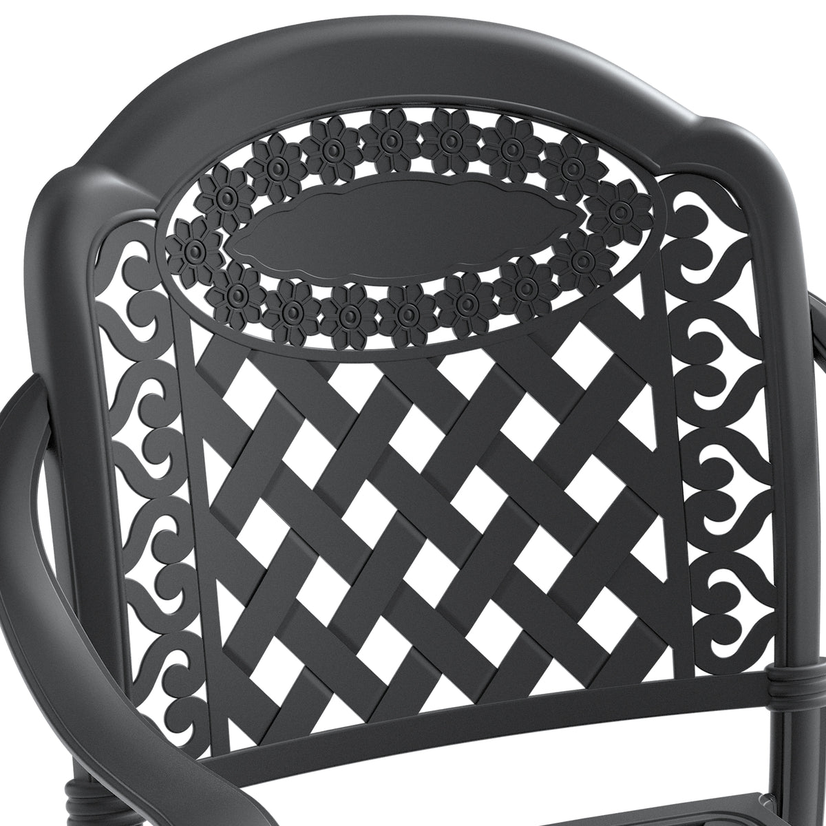 Cushions In Random Colors 5 Piece Set Of Cast Aluminum Patio Furniture With Cushions Yes Dining Set Black Seats 4 Rust Resistant Frame Water Resistant Cushion Garden & Outdoor Complete Patio Sets