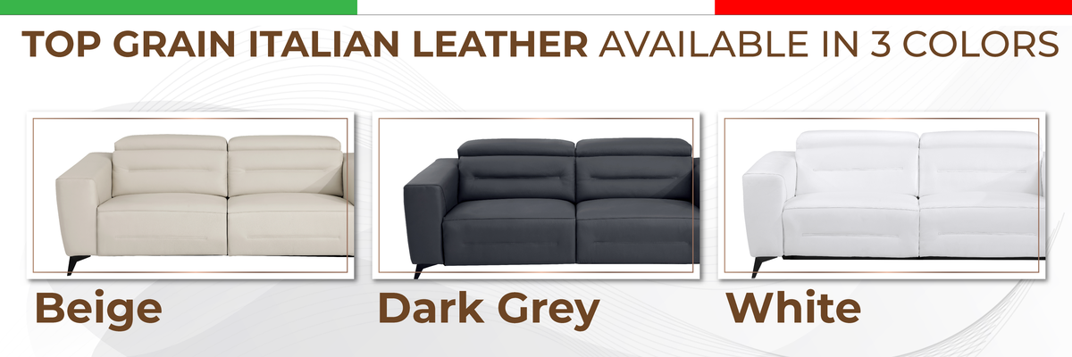 Top Grain Italian Leather Chair With Power Recliner White Foam Leather