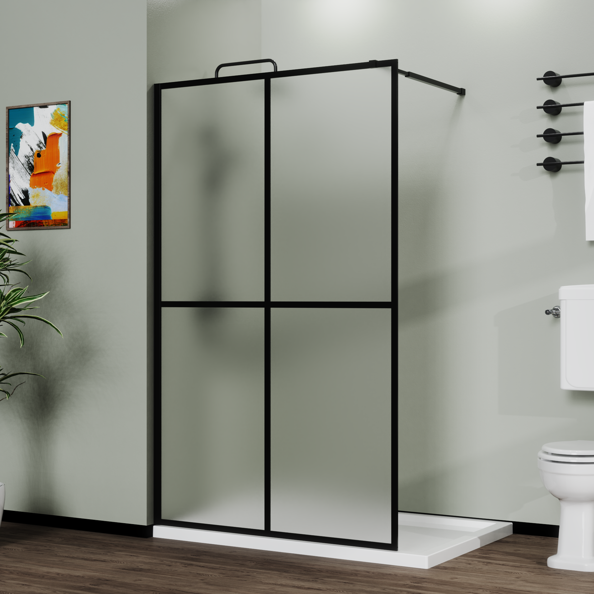Goodyo 34" X 72" Shower Screen Door Frost Tempered Glass Black Tempered Glass