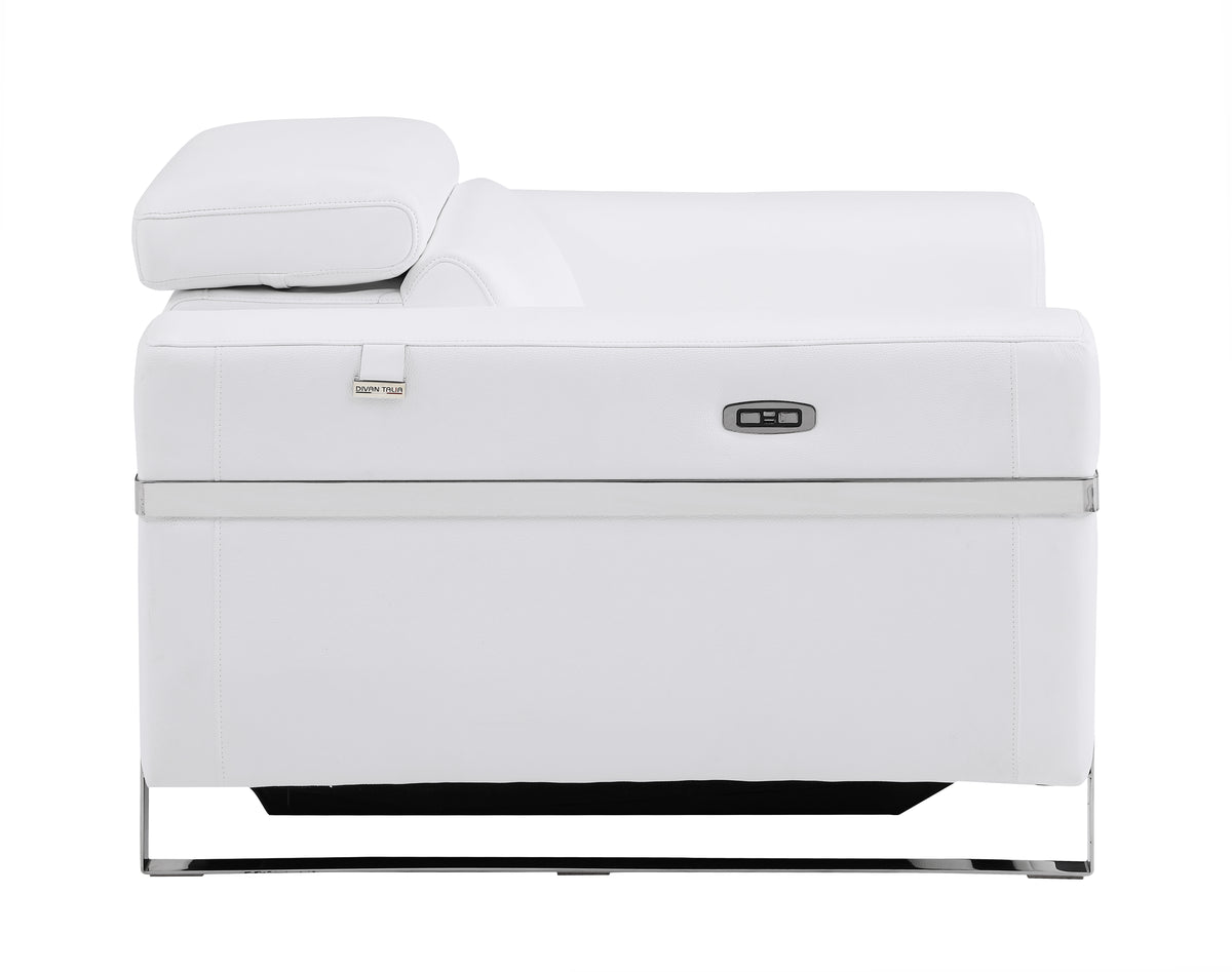 Top Grain Italian Leather Chair With Power Recliner White Foam Leather