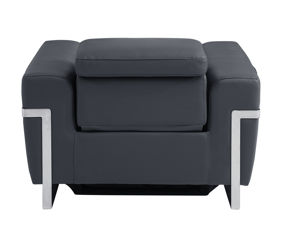 Top Grain Italian Leather Chair With Power Recliner Dark Grey Foam Leather