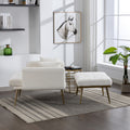 36.61'' Wide Modern Accent Chair With 3 Positions Adjustable Backrest, Tufted Chaise Lounge Chair, Single Recliner Armchair With Ottoman And Gold Legs For Living Room, Bedroom Ivory Ivory Foam Sherpa