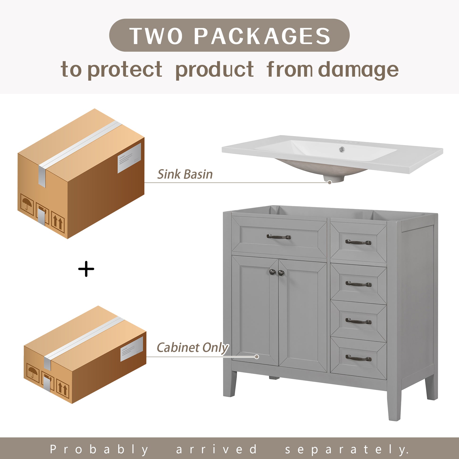 36" Bathroom Vanity With Sink Combo, Bathroom Cabinet With Drawers, Solid Frame And Mdf Board, Grey Old Sku:Jl000007Aae Grey Solid Wood Mdf