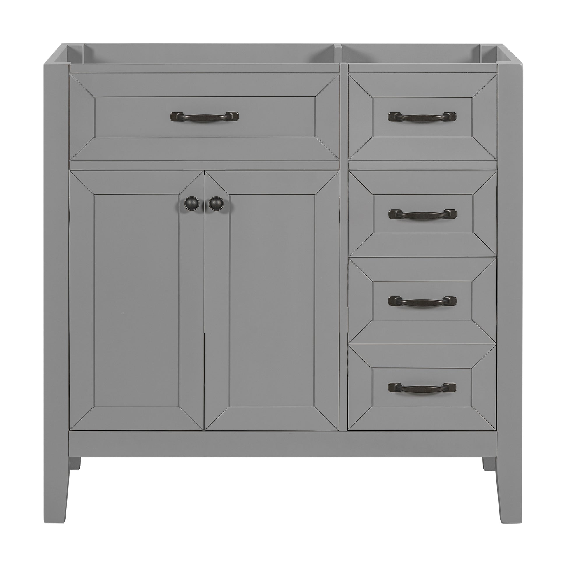 36" Bathroom Vanity Without Sink, Cabinet Base Only, Bathroom Cabinet With Drawers, Solid Frame And Mdf Board, Grey Grey Solid Wood Mdf