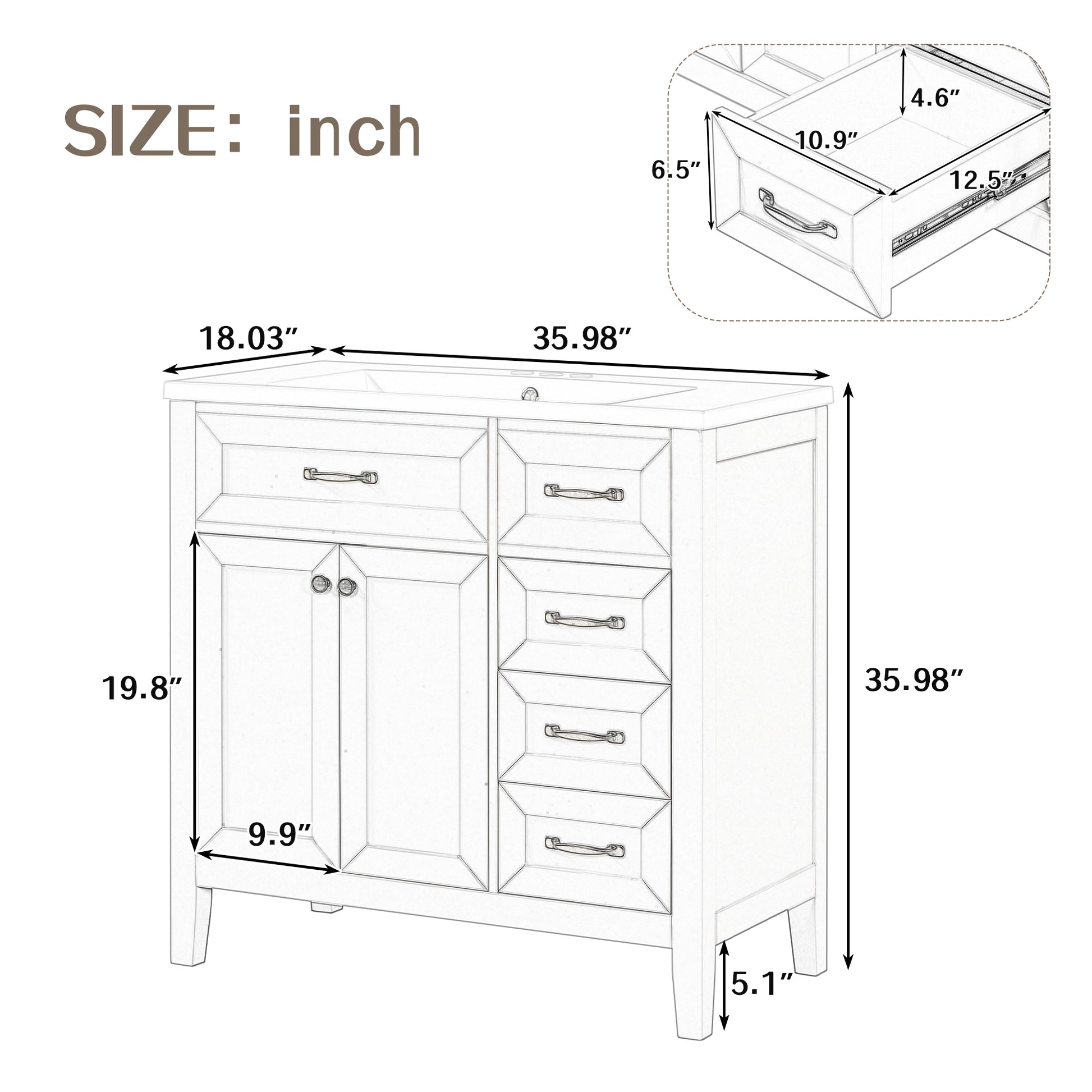 36" Bathroom Vanity With Sink Combo, Bathroom Cabinet With Drawers, Solid Frame And Mdf Board, Grey Old Sku:Jl000007Aae Grey Solid Wood Mdf