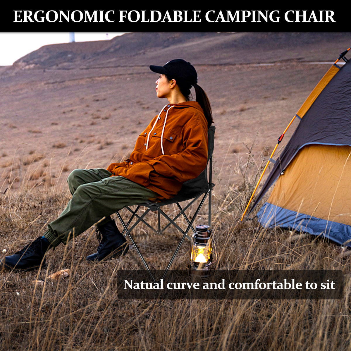 Yssoa Portable Folding Camping Chair With Carry Bag For Adults, Collapsible Anti Slip Padded Oxford Cloth Stool For Beach, Hiking, Fishing, Gardening, Picnic Color: Black, Size: Small Black Metal