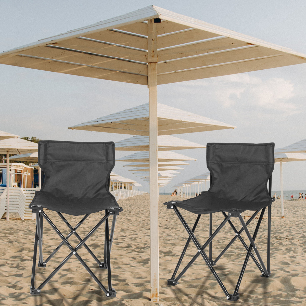 Yssoa Portable Folding Camping Chair With Carry Bag For Adults, Collapsible Anti Slip Padded Oxford Cloth Stool For Beach, Hiking, Fishing, Gardening, Picnic Color: Black, Size: Small Black Metal