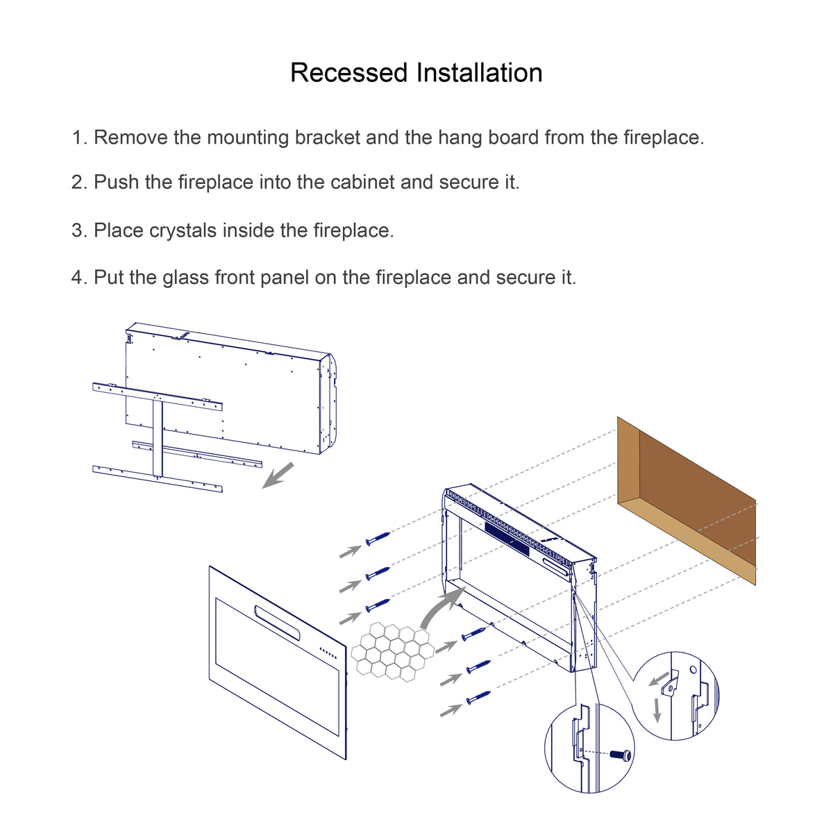 60 Inch Recessed Ultra Thin Tempered Glass Front Wall Mounted Electric Fireplace With Remote And Multi Color Flame & Emberbed, Led Light Heater Powder Coated Electric Antique Black Vent Free Yes Tempered Glass Sheet Metal Plastic Electric