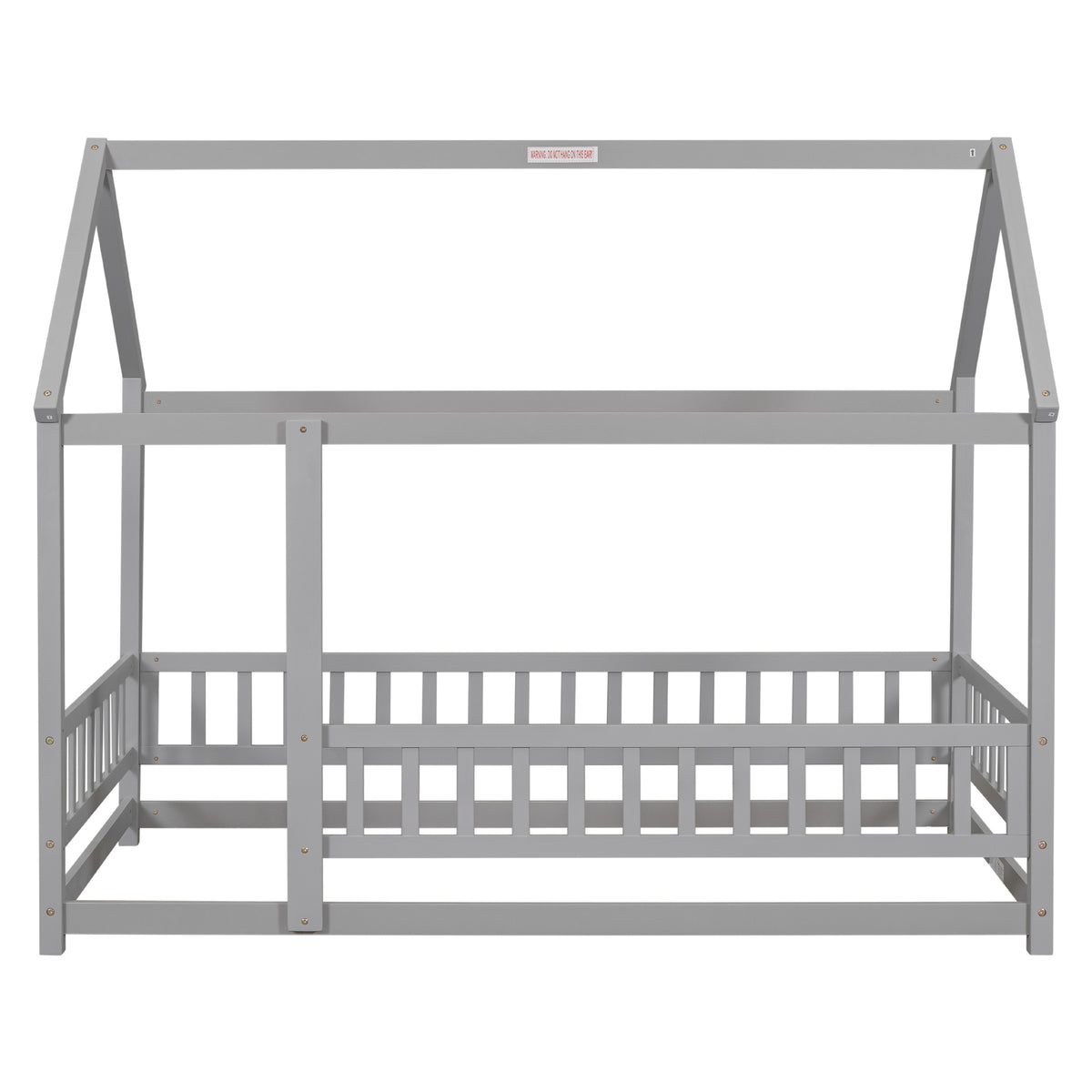 Twin Size Floor Wooden Bed With House Roof Frame, Fence Guardrails,Grey Old Sku:W1791106614 Twin Grey Pine