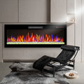 50 Inch Recessed Ultra Thin Tempered Glass Front Wall Mounted Electric Fireplace With Remote And Multi Color Flame & Emberbed, Led Light Heater Antique Black Tempered Glass Sheet Metal Plastic