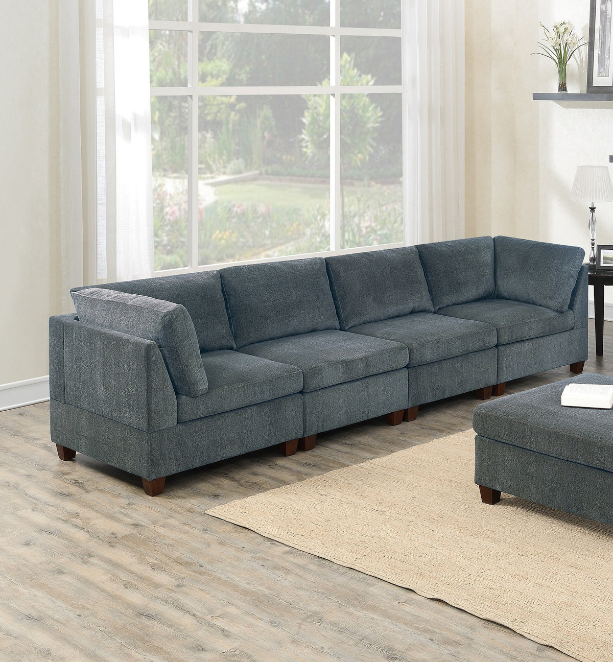 Living Room Furniture Grey Chenille Modular Sofa Set 8Pc Set Large Family Sofa Modern Couch 4X Corner Wedge 3X Armless Chairs And 1X Ottoman Plywood Grey Chenille Wood Primary Living Space Cushion Back Contemporary,Modern Modular Chenille 8 Seat