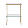 Golden Side Table, 2 Tier Acrylic Glass End Table For Living Room&Bedroom Gold Glass Iron