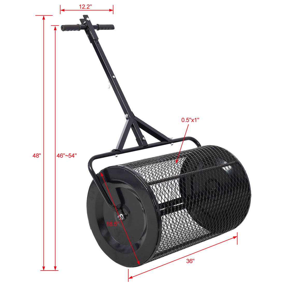 Peat Moss Spreader 36Inch,Compost Spreader Metal Mesh,2 In 1 Atv And T Shaped Handle For Planting Seeding,Lawn And Garden Care Manure Spreaders Roller Black Steel