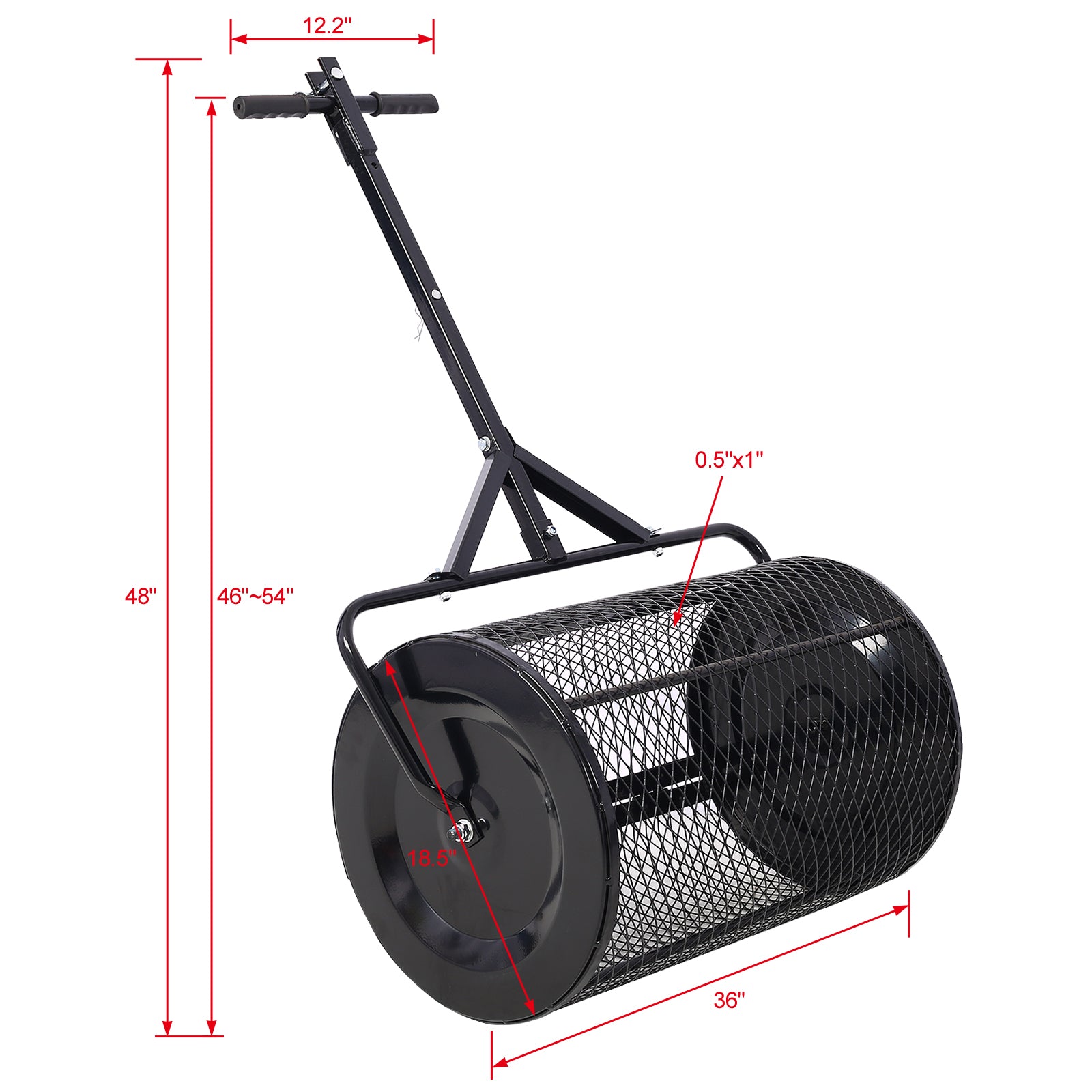 Peat Moss Spreader 36Inch,Compost Spreader Metal Mesh,2 In 1 Atv And T Shaped Handle For Planting Seeding,Lawn And Garden Care Manure Spreaders Roller Black Steel