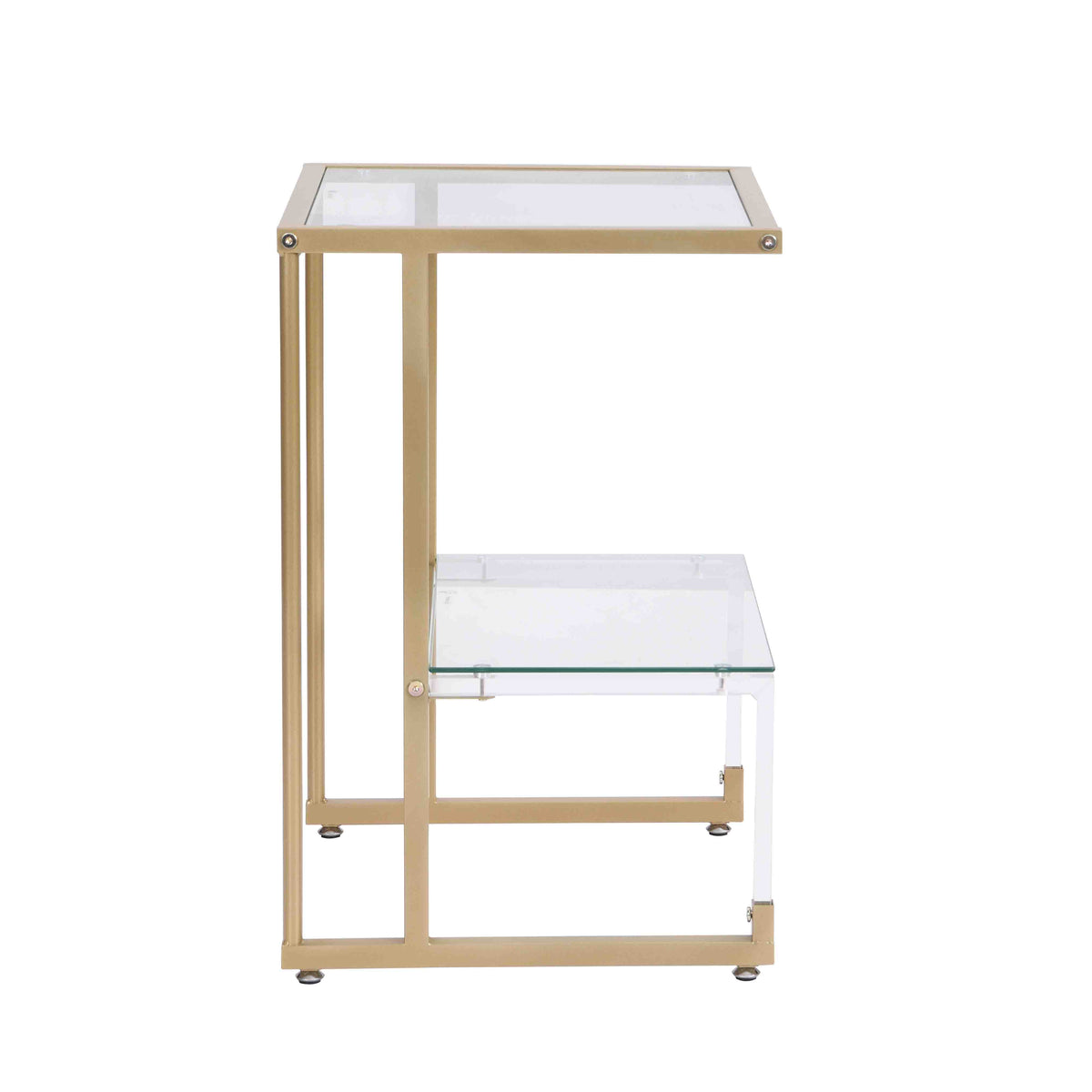 Golden Side Table, 2 Tier Acrylic Glass End Table For Living Room&Bedroom Gold Glass Iron