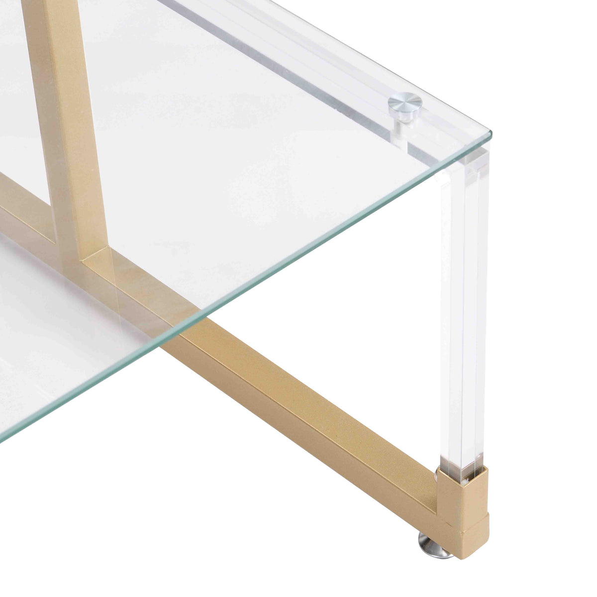 Golden Side Table, 2 Tier Acrylic Glass End Table For Living Room&Bedroom Gold Glass Iron