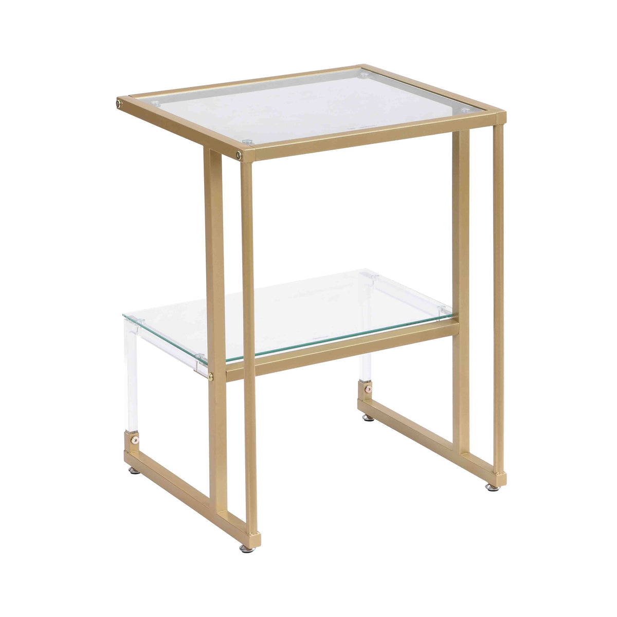 Golden Side Table, 2 Tier Acrylic Glass End Table For Living Room&Bedroom Gold Glass Iron