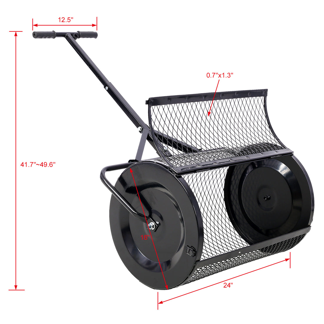Peat Moss Spreader 24Inch,Compost Spreader Metal Mesh,T Shaped Handle For Planting Seeding,Lawn And Garden Care Manure Spreaders Roller,Heavy Duty Balck Black Steel