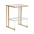 Golden Side Table, 2 Tier Acrylic Glass End Table For Living Room&Bedroom Gold Glass Iron