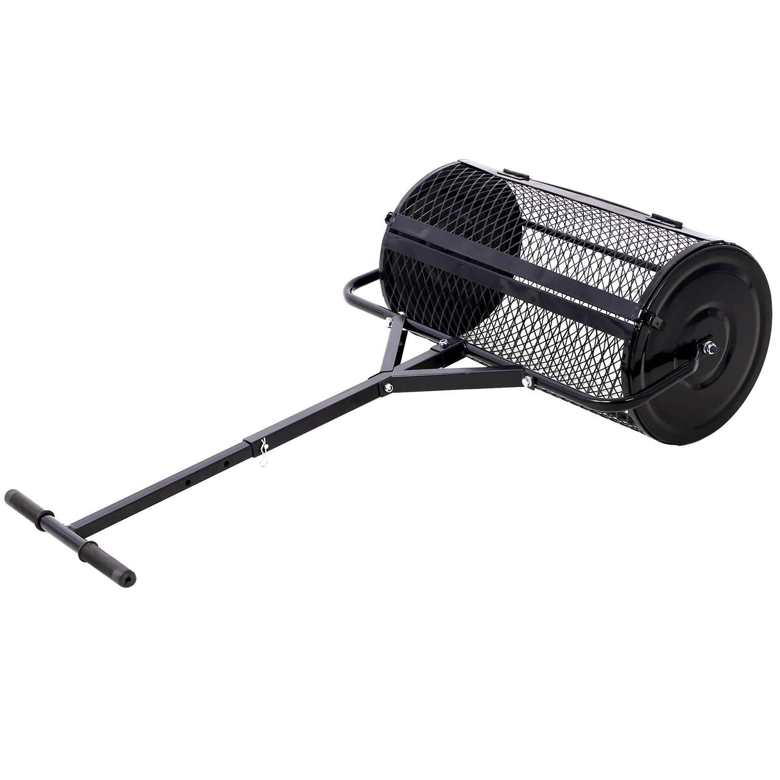 Peat Moss Spreader 24Inch,Compost Spreader Metal Mesh,T Shaped Handle For Planting Seeding,Lawn And Garden Care Manure Spreaders Roller ,Black Black Steel