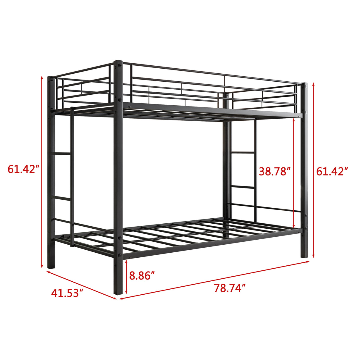 Metal Bunk Bed Twin Over Twin, Heavy Duty Twin Bunk Beds With Shelf And Slatted Support No Box Spring Needed Black Box Spring Not Required Twin Black Metal Bedroom Bunk Metal