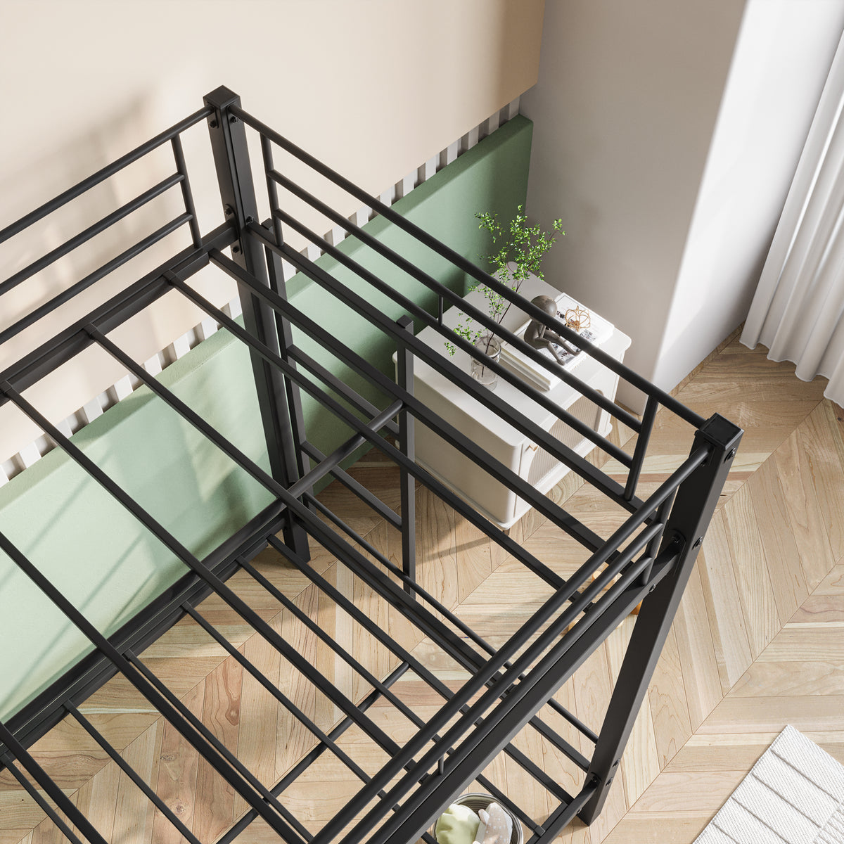 Metal Bunk Bed Twin Over Twin, Heavy Duty Twin Bunk Beds With Shelf And Slatted Support No Box Spring Needed Black Box Spring Not Required Twin Black Metal Bedroom Bunk Metal