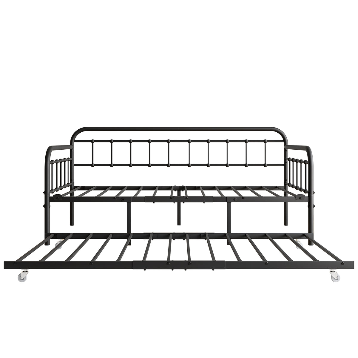 Twin Size Metal Daybed Frame With Trundle, Heavy Duty Steel Slat Support Sofa Bed Platform With Headboard, No Box Spring Needed, Black Box Spring Not Required Twin Black Metal Bedroom Metal