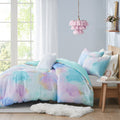 Watercolor Tie Dye Printed Comforter Set With Throw Pillow Queen Aqua Polyester