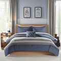 Striped Comforter Set With Bed Sheets Full Blue Grey Polyester