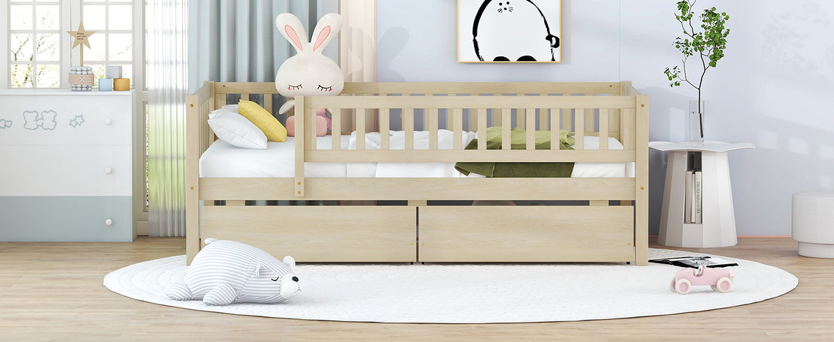 Twin Size Daybed Wood Bed With Two Drawers, Natural Twin Natural Solid Wood